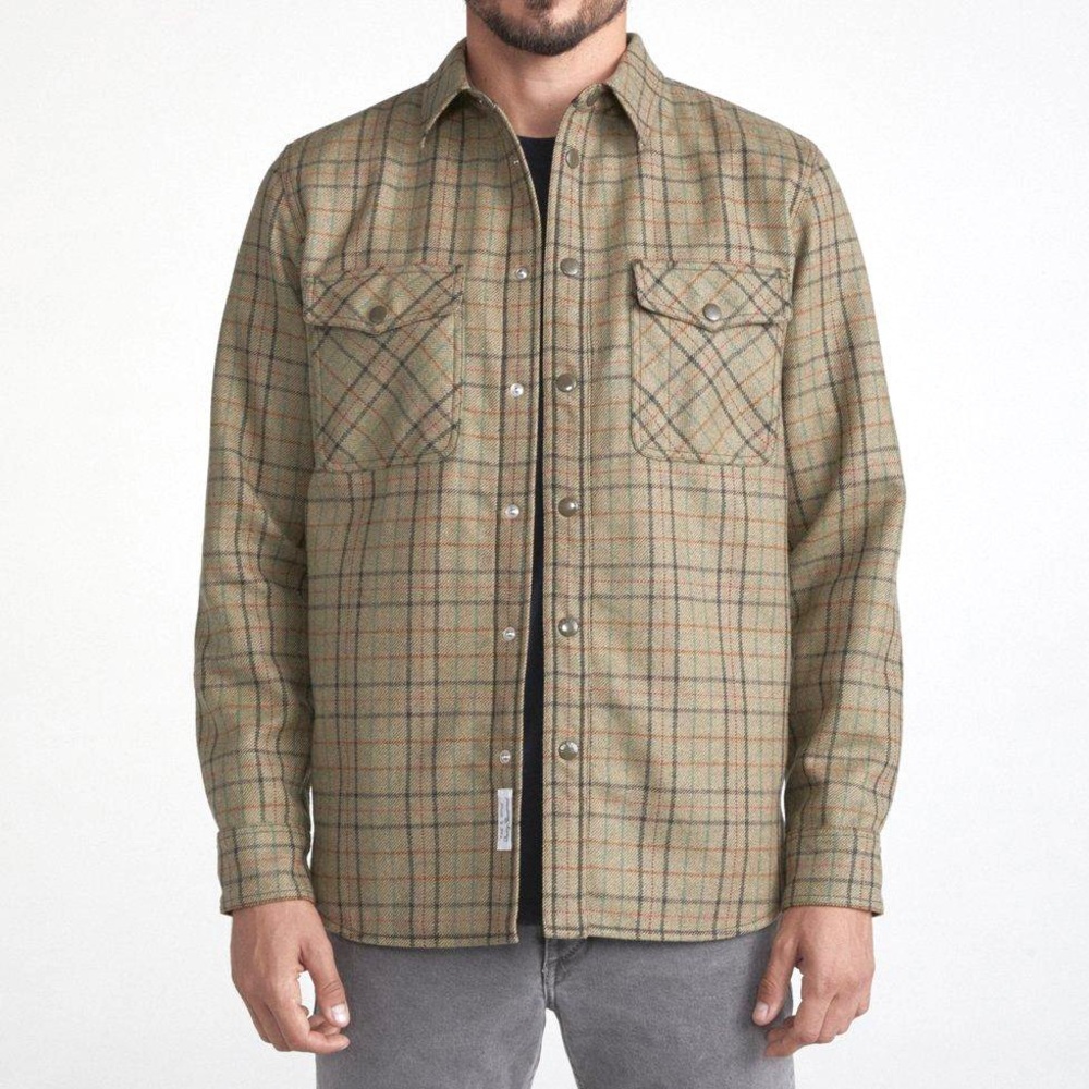 Rag & Bone Mens Jack Over Wool Shirt Jacket Olive Khaki Plaid